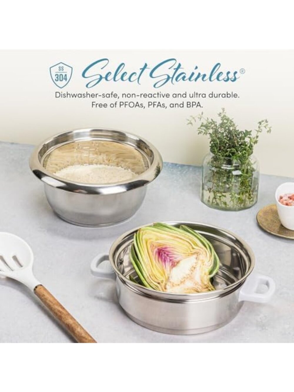 6-Cup Rice Cooker & Food Steamer - Stainless Steel, One-Touch, Easy Clean, White - Picture 5 of 6
